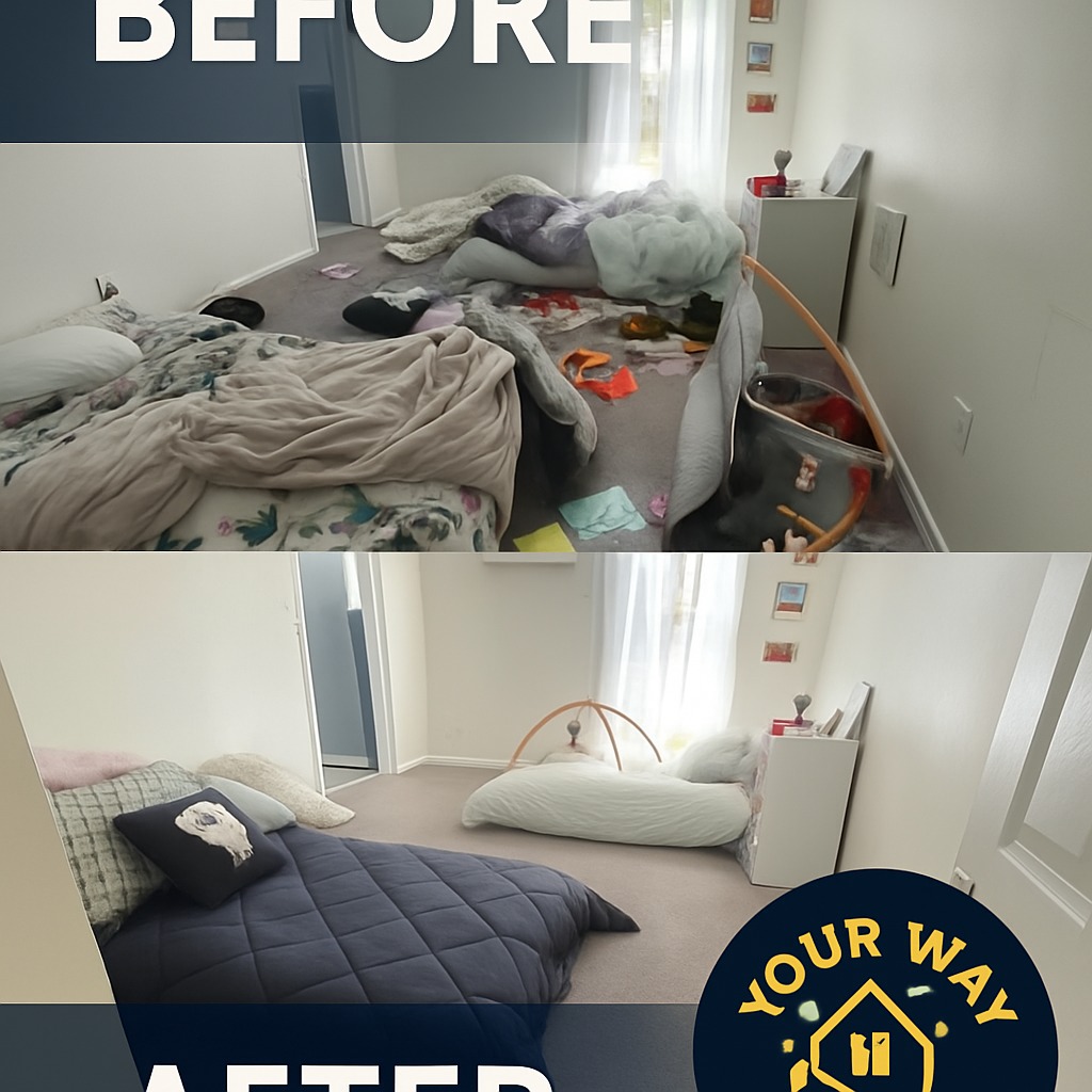 Bedroom before and after deep cleaning